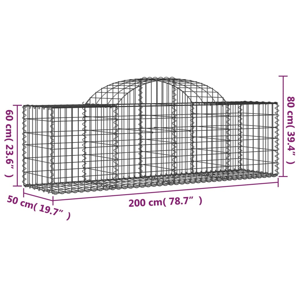 Gabionkurver buede 6 stk 200x50x60/80 cm galvanisert jern