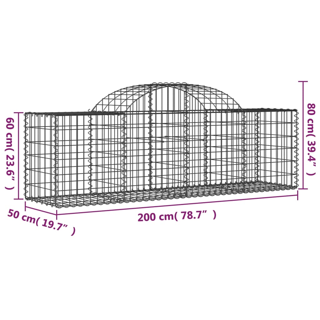 Gabionkurver buede 18 stk 200x50x60/80 cm galvanisert jern