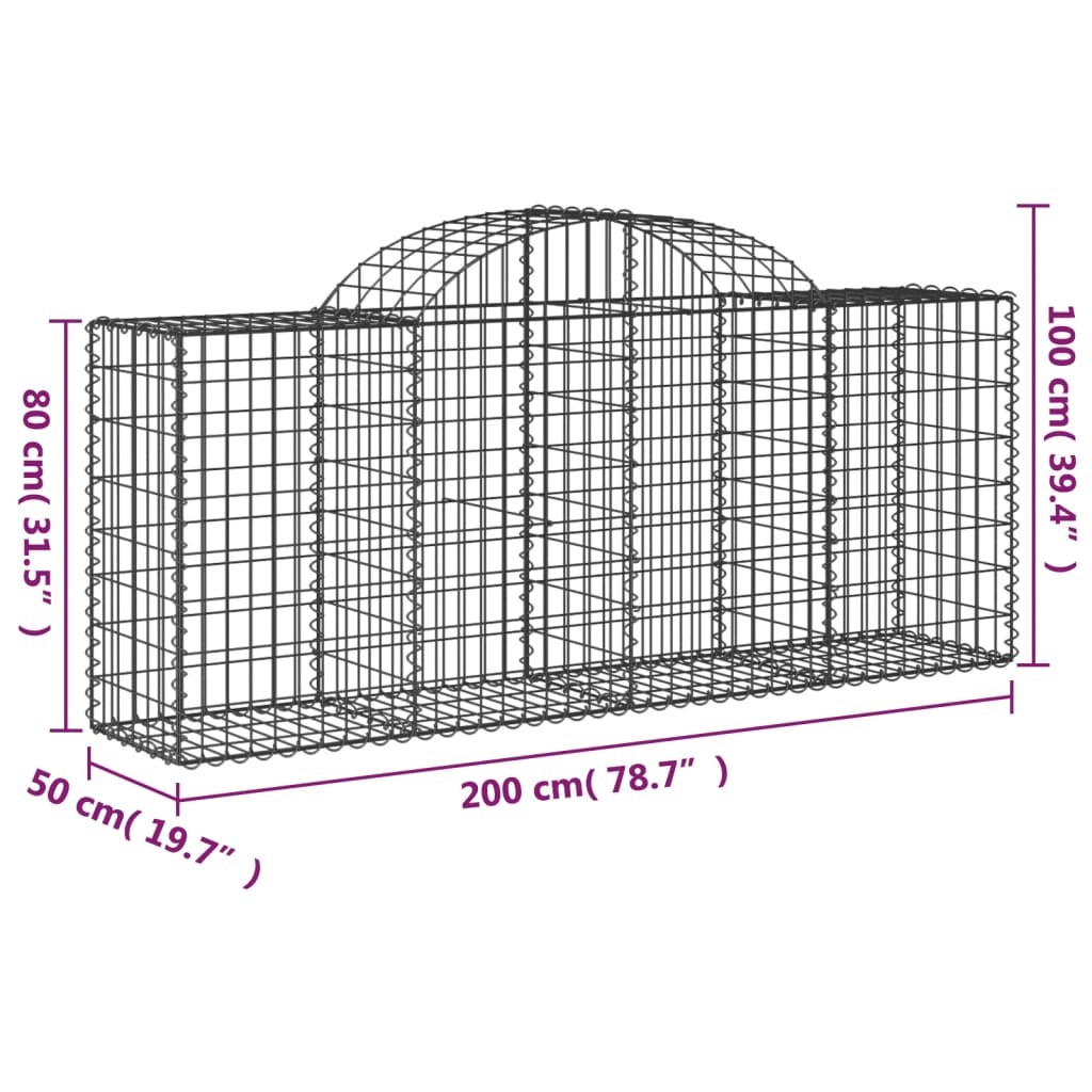 Gabionkurver buede 25 stk 200x50x80/100 cm galvanisert jern