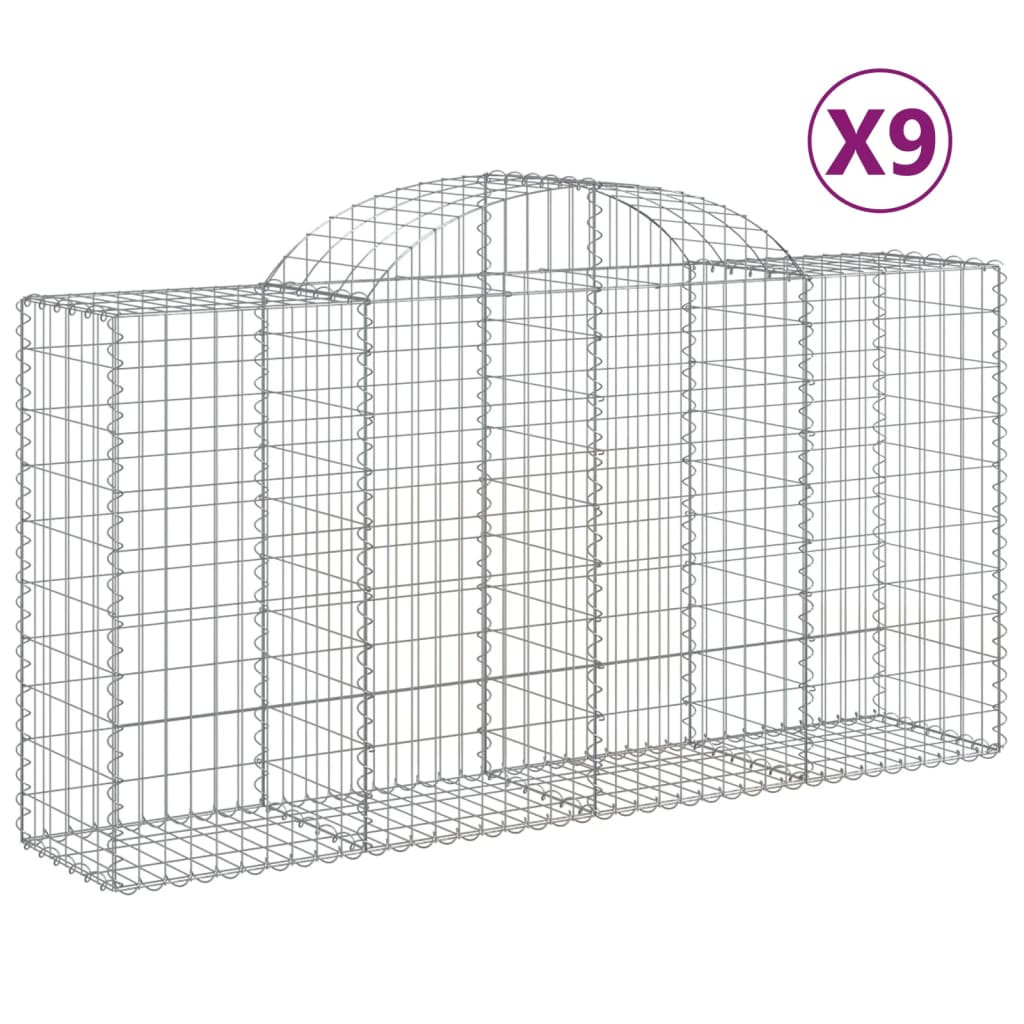 Gabionkurver buede 9 stk 200x50x100/120 cm galvanisert jern