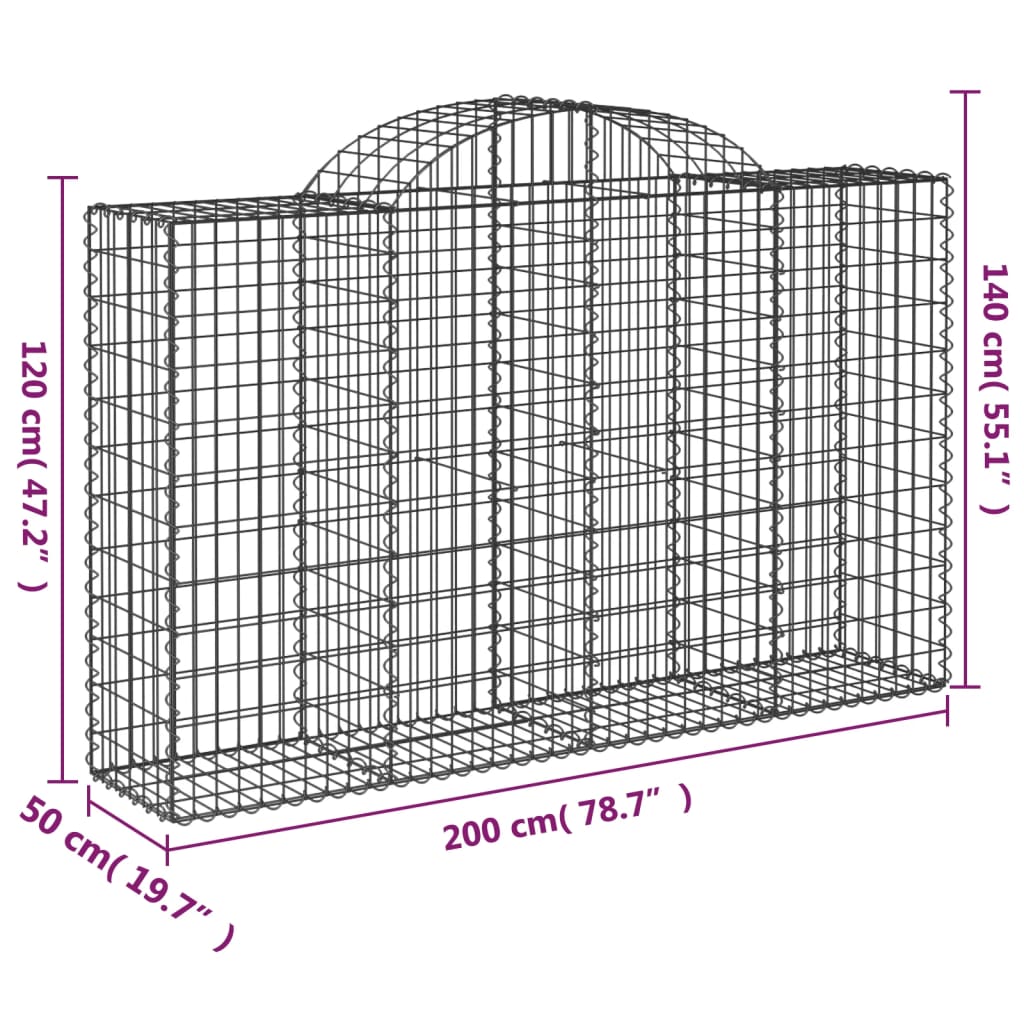 Gabionkurver buede 7 stk 200x50x120/140 cm galvanisert jern