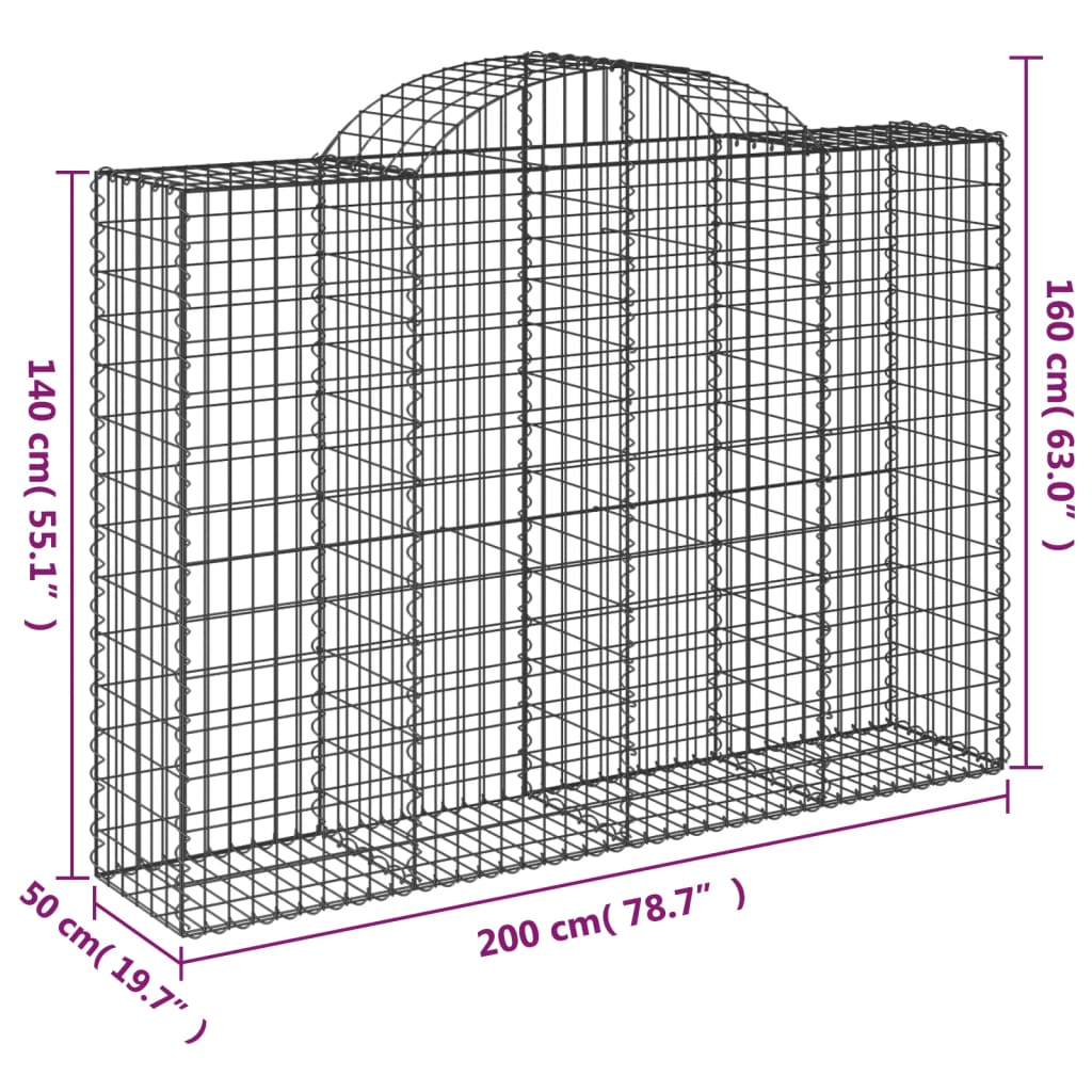 Gabionkurver buede 20 stk 200x50x140/160 cm galvanisert jern