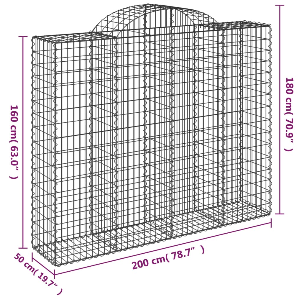 Gabionkurver buede 20 stk 200x50x160/180 cm galvanisert jern