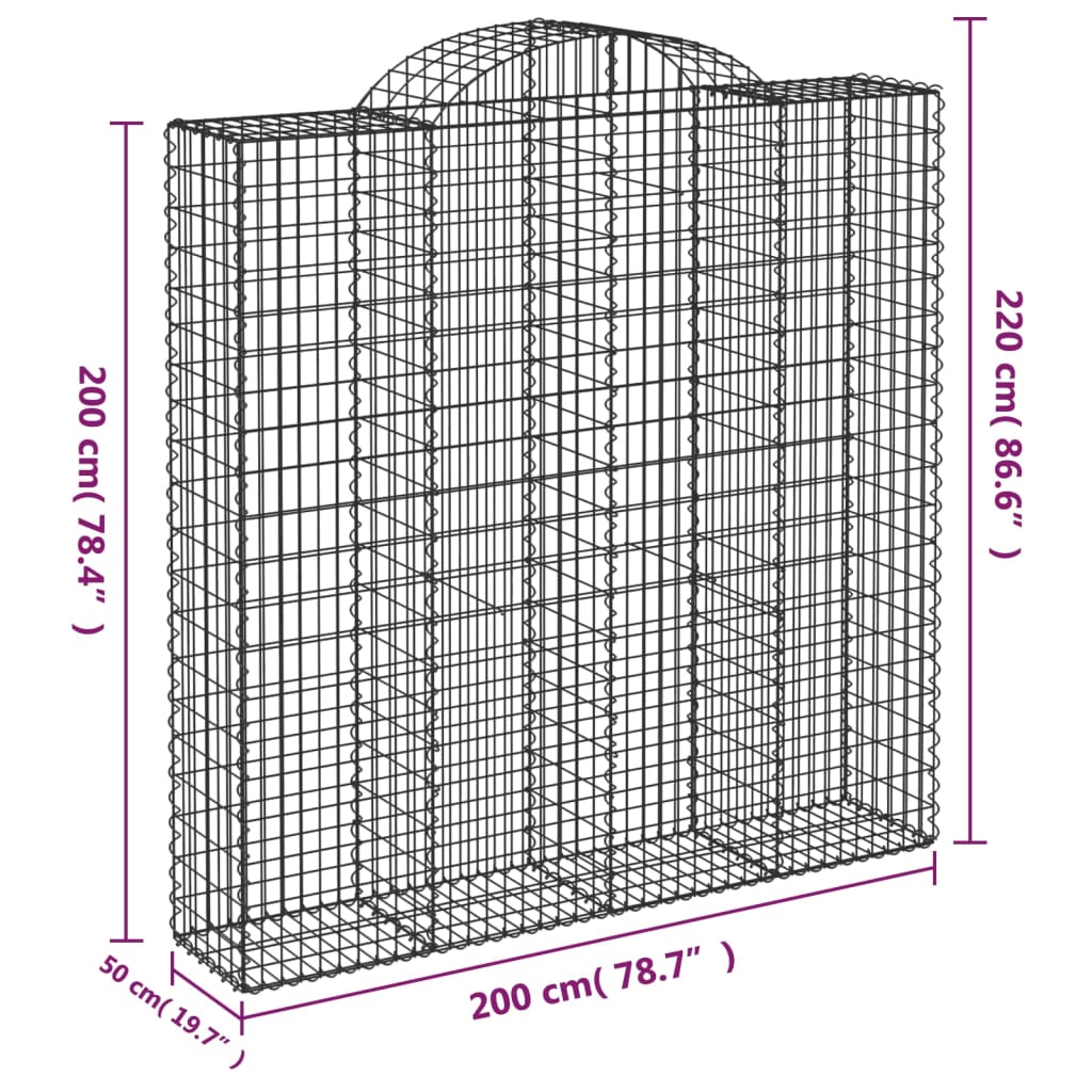 Gabionkurver buede 7 stk 200x50x200/220 cm galvanisert jern