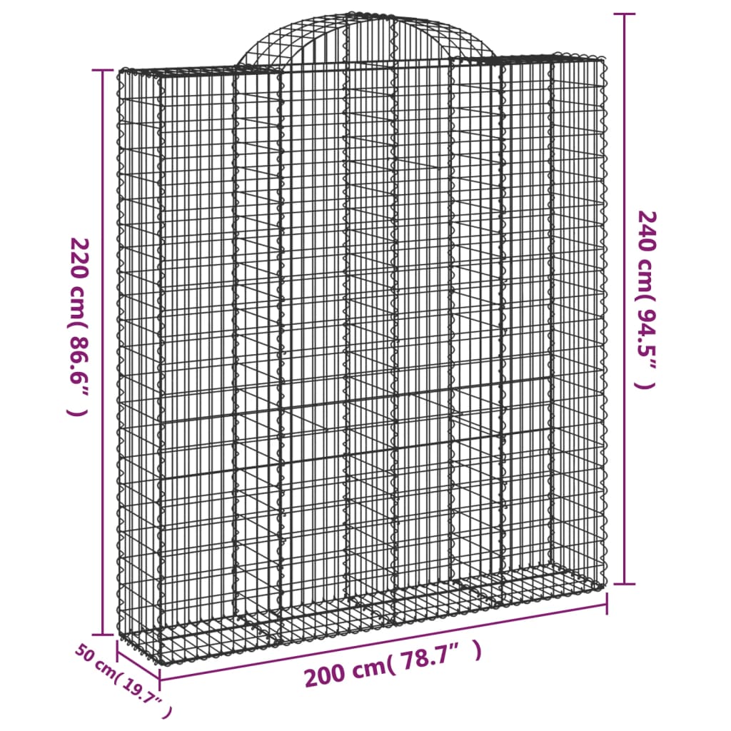Gabionkurver buede 11 stk 200x50x220/240 cm galvanisert jern