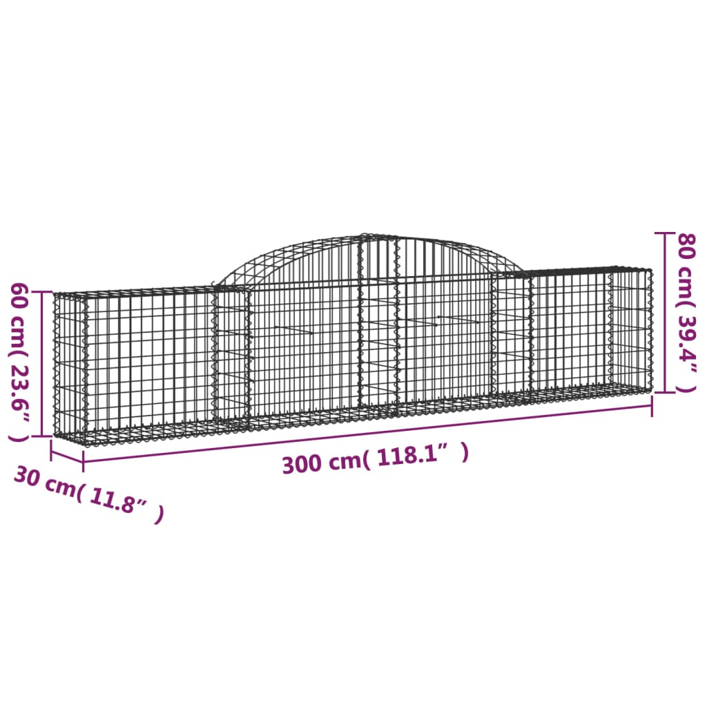 Gabionkurver buede 6 stk 300x30x60/80 cm galvanisert jern
