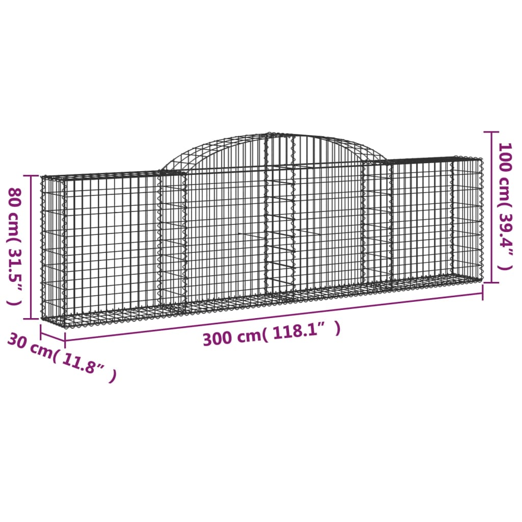 Gabionkurver buede 30 stk 300x30x80/100 cm galvanisert jern