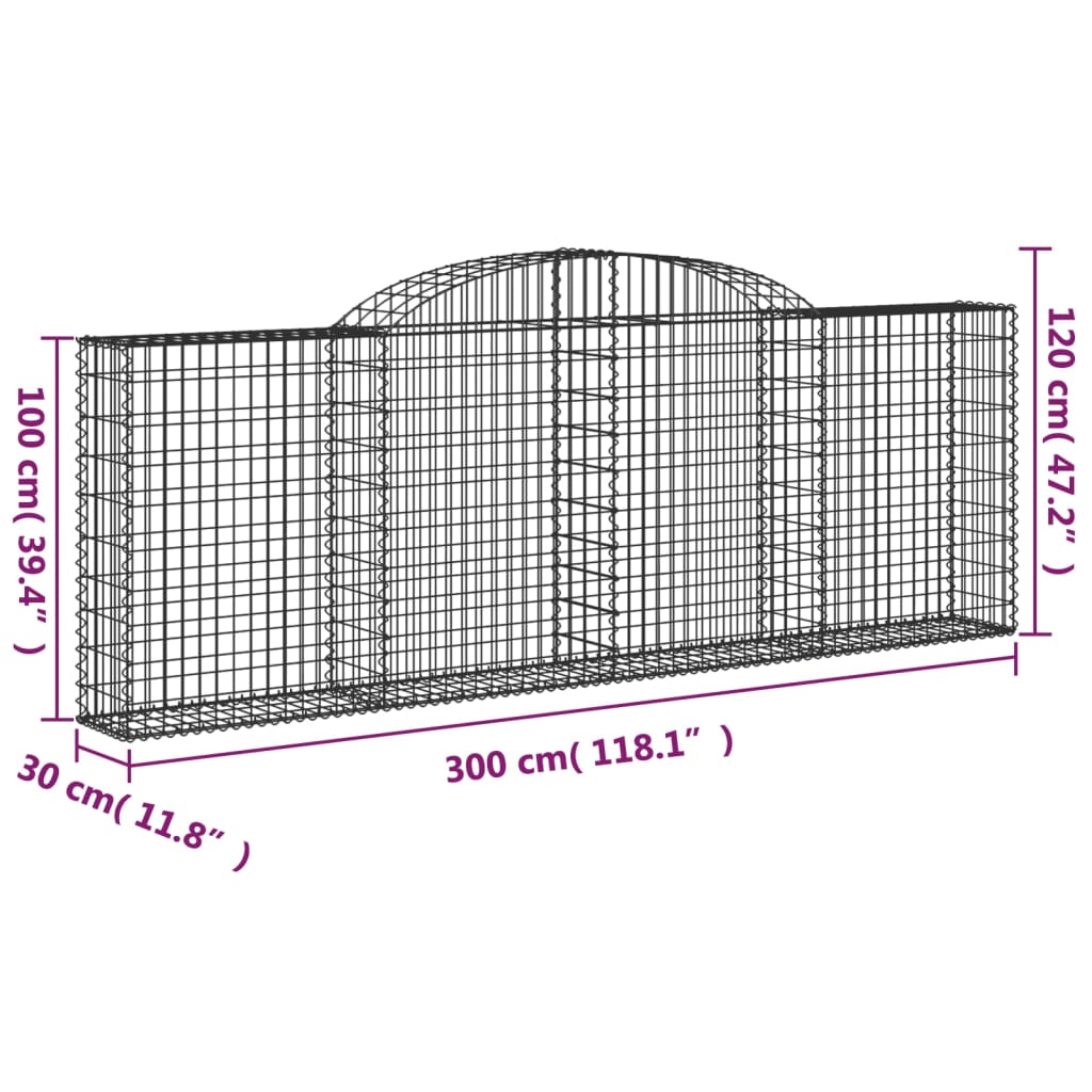 Gabionkurver buede 25 stk 300x30x100/120 cm galvanisert jern