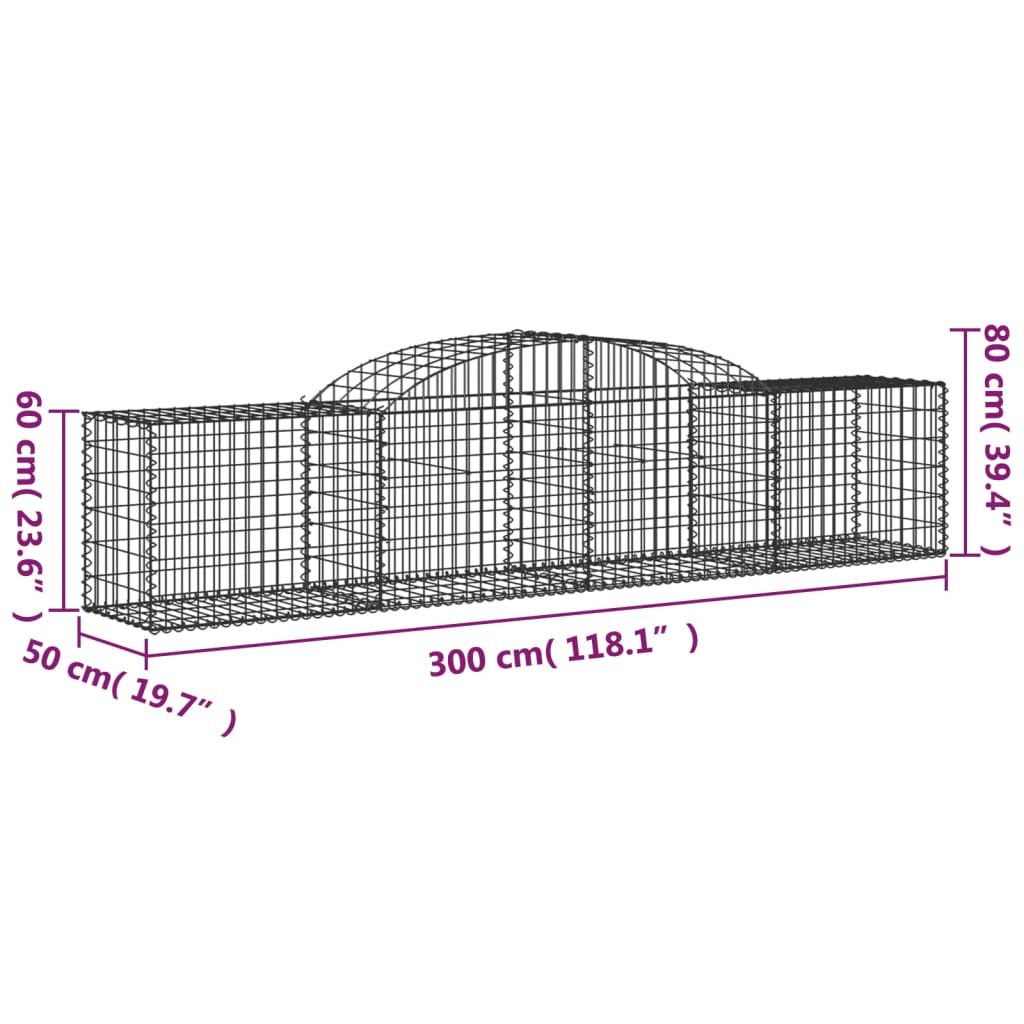 Gabionkurver buede 2 stk 300x50x60/80 cm galvanisert jern