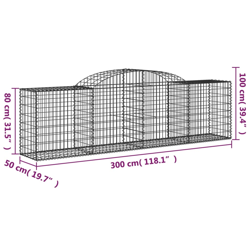 Gabionkurver buede 7 stk 300x50x80/100 cm galvanisert jern