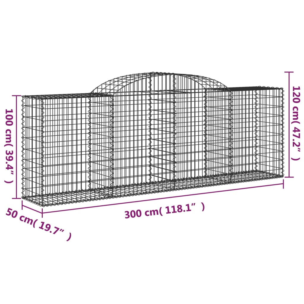 Gabionkurver buede 17 stk 300x50x100/220 cm galvanisert jern