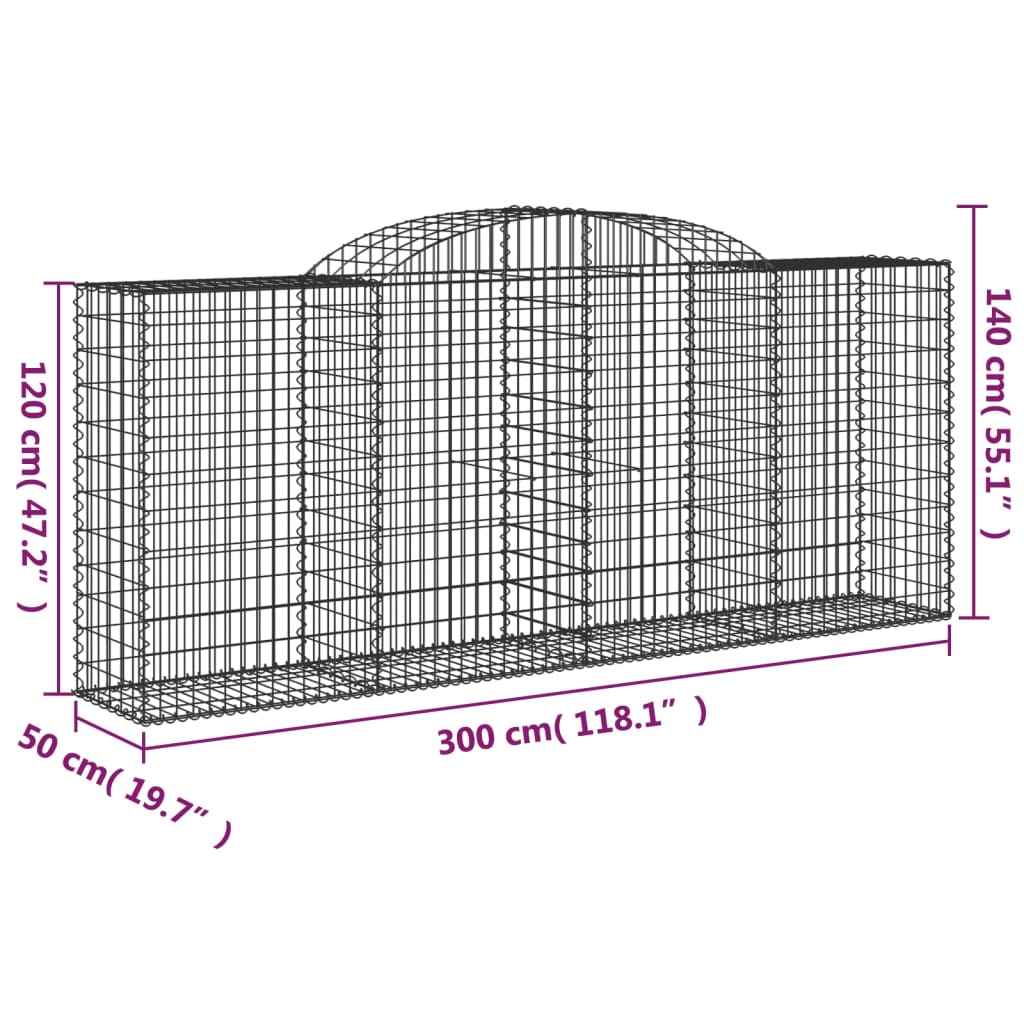 Gabionkurver buede 25 stk 300x50x120/140 cm galvanisert jern