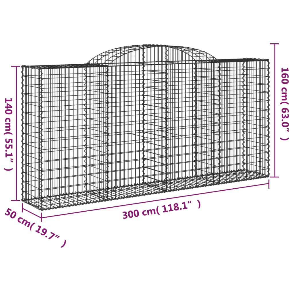 Gabionkurver buede 7 stk 300x50x140/160 cm galvanisert jern