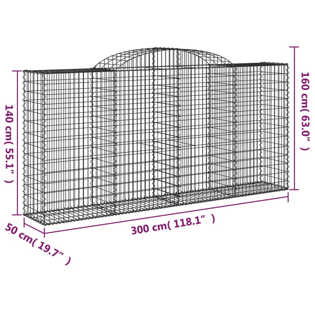 Gabionkurver buede 12 stk 300x50x140/160 cm galvanisert jern