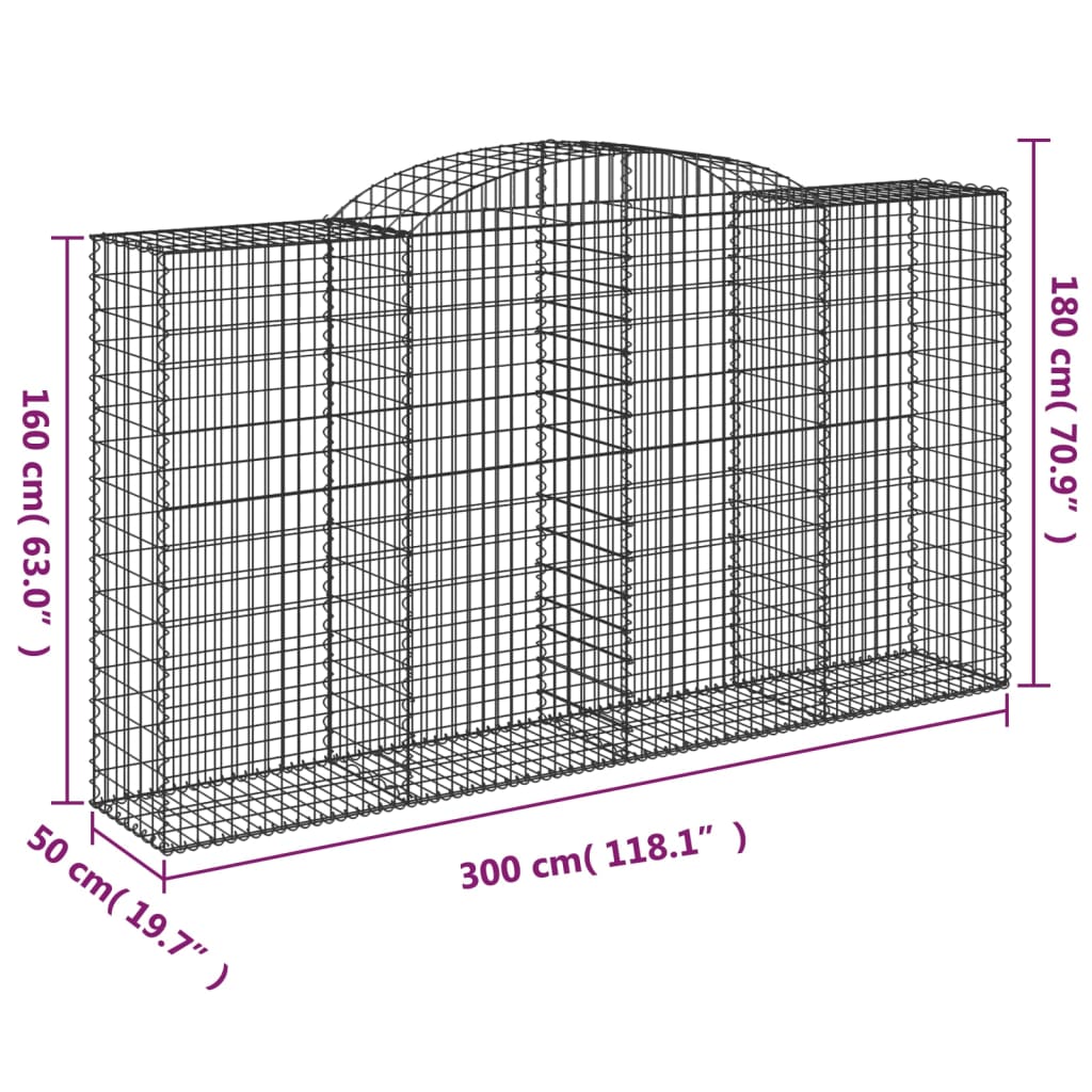 Gabionkurver buede 10 stk 300x50x160/180 cm galvanisert jern