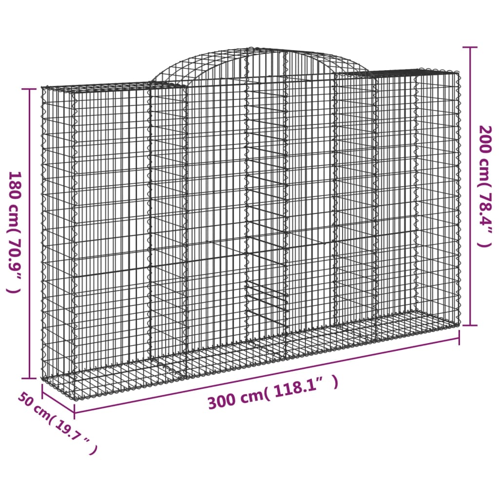 Gabionkurver buede 4 stk 300x50x180/200 cm galvanisert jern