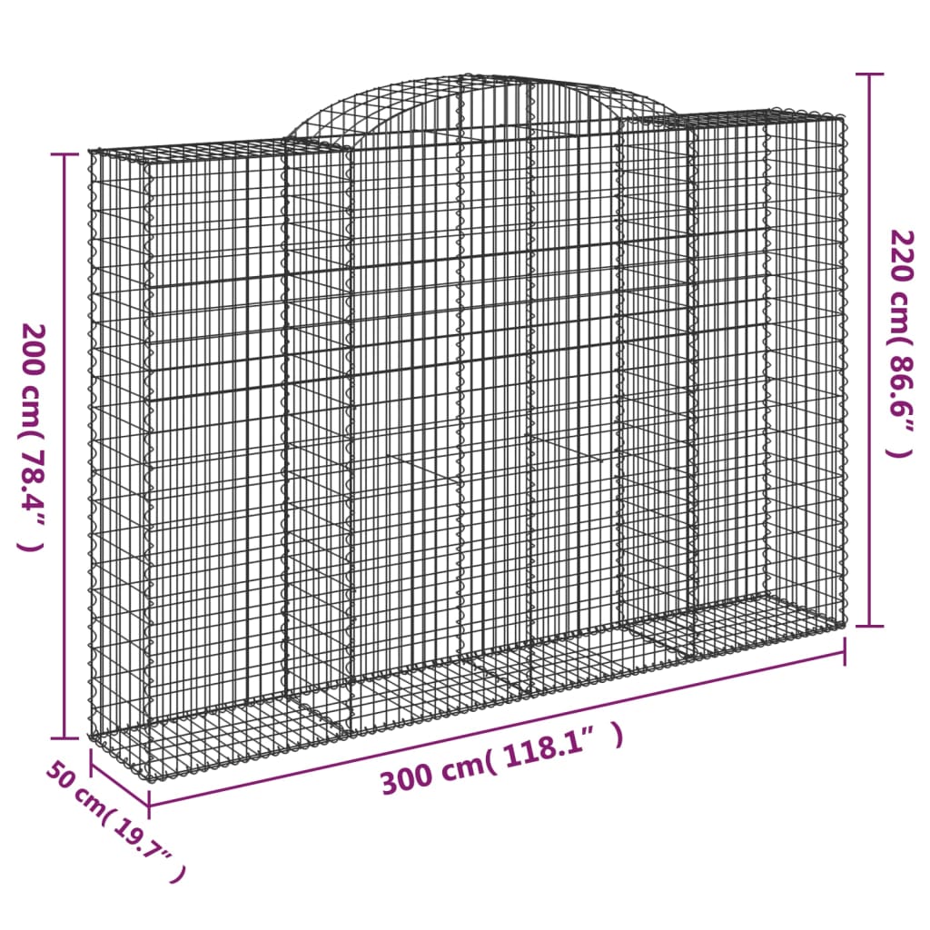 Gabionkurver buede 2 stk 300x50x200/220 cm galvanisert jern