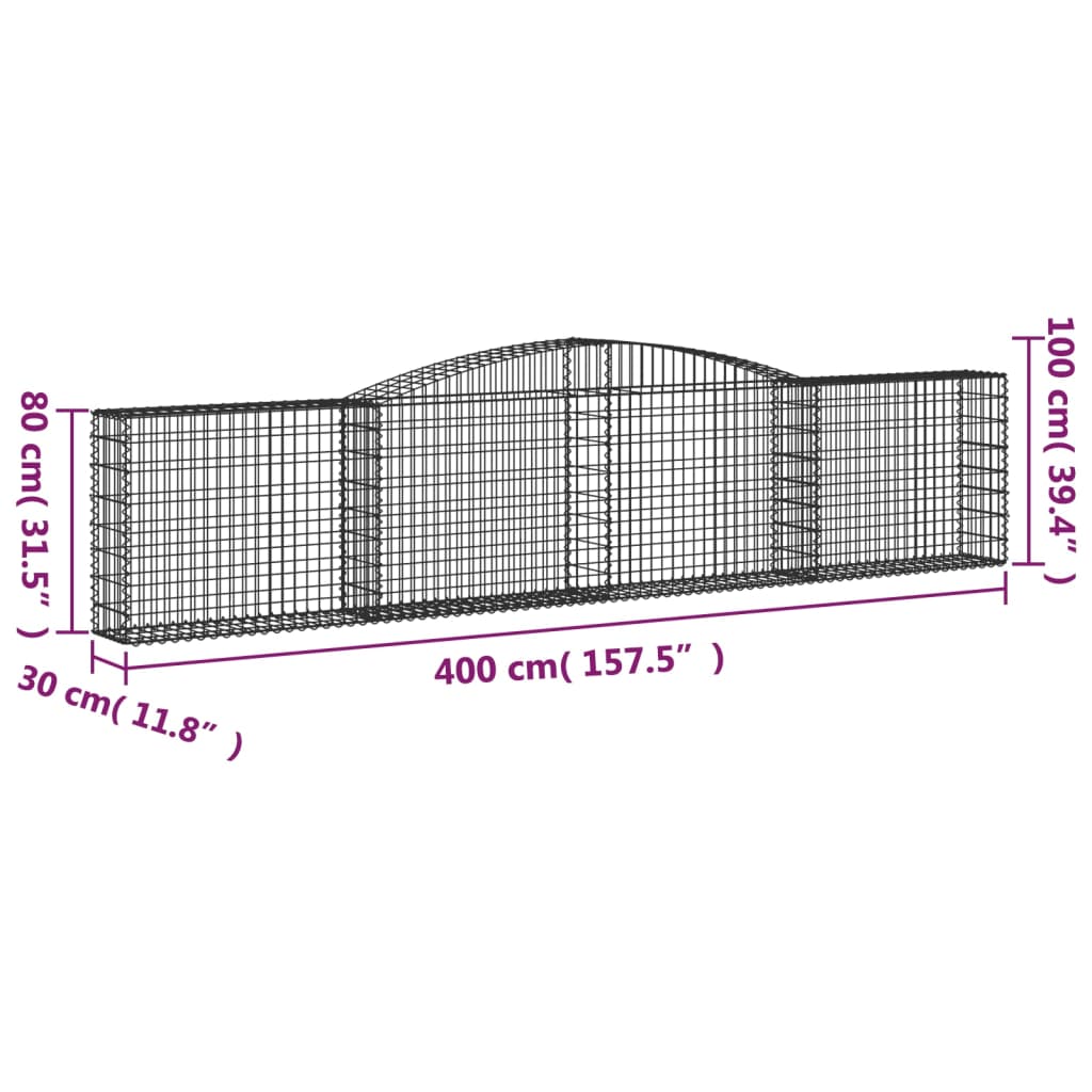 Gabionkurver buede 7 stk 400x30x80/100 cm galvanisert jern