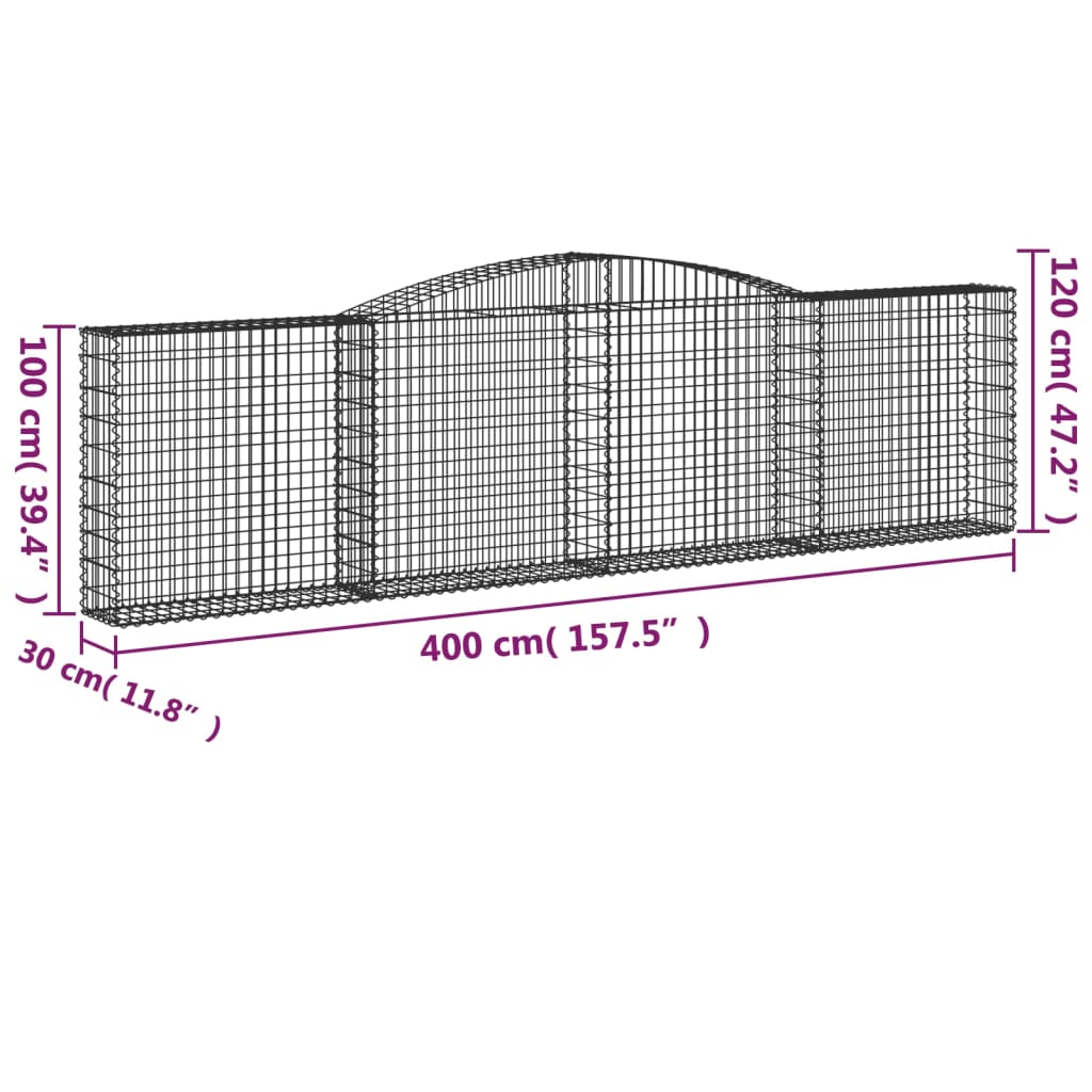 Gabionkurver buede 3 stk 400x30x100/120 cm galvanisert jern