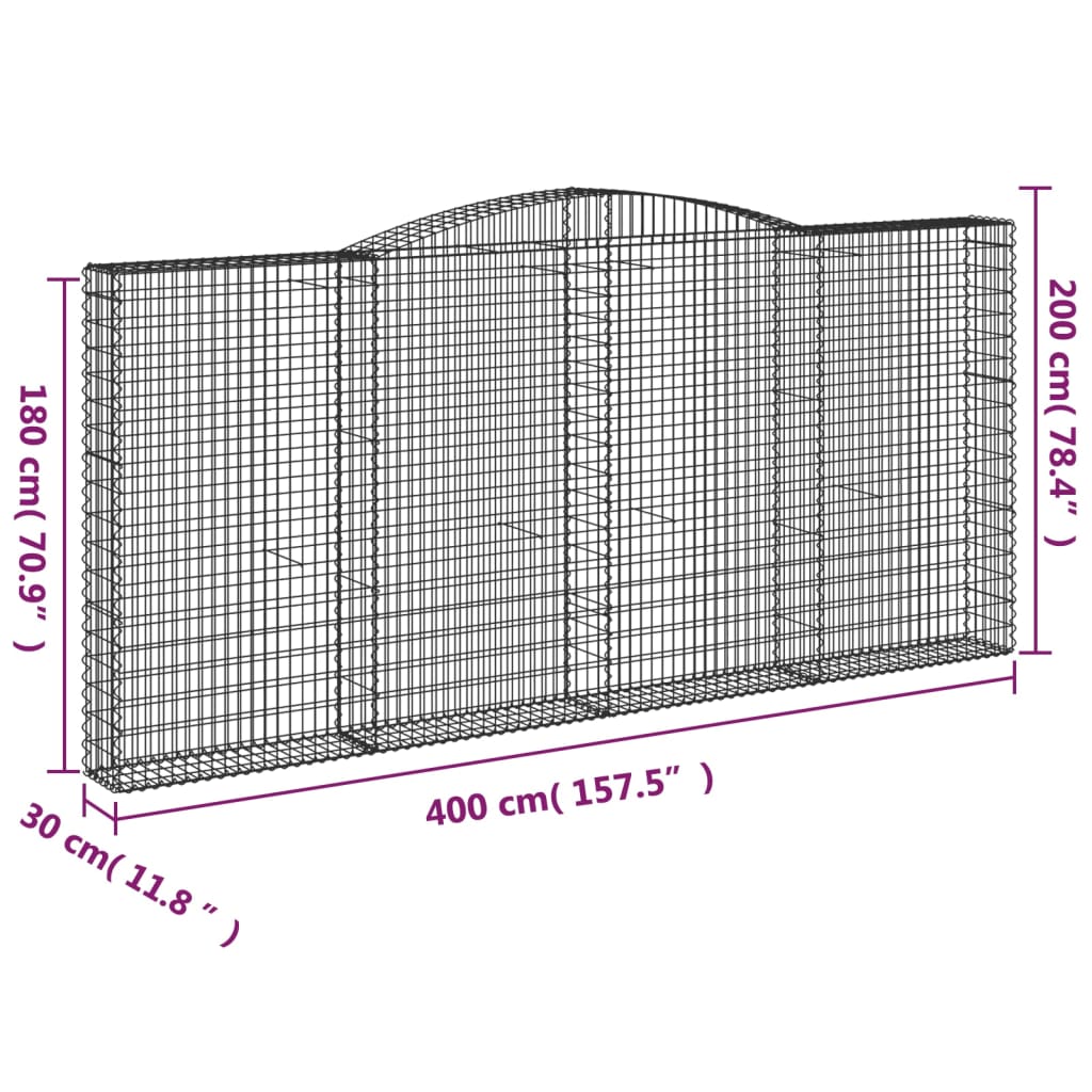 Gabionkurver buede 6 stk 400x30x180/200 cm galvanisert jern