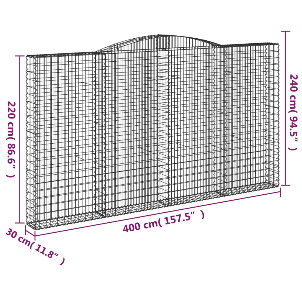 Gabionkurver buede 4 stk 400x30x220/240 cm galvanisert jern