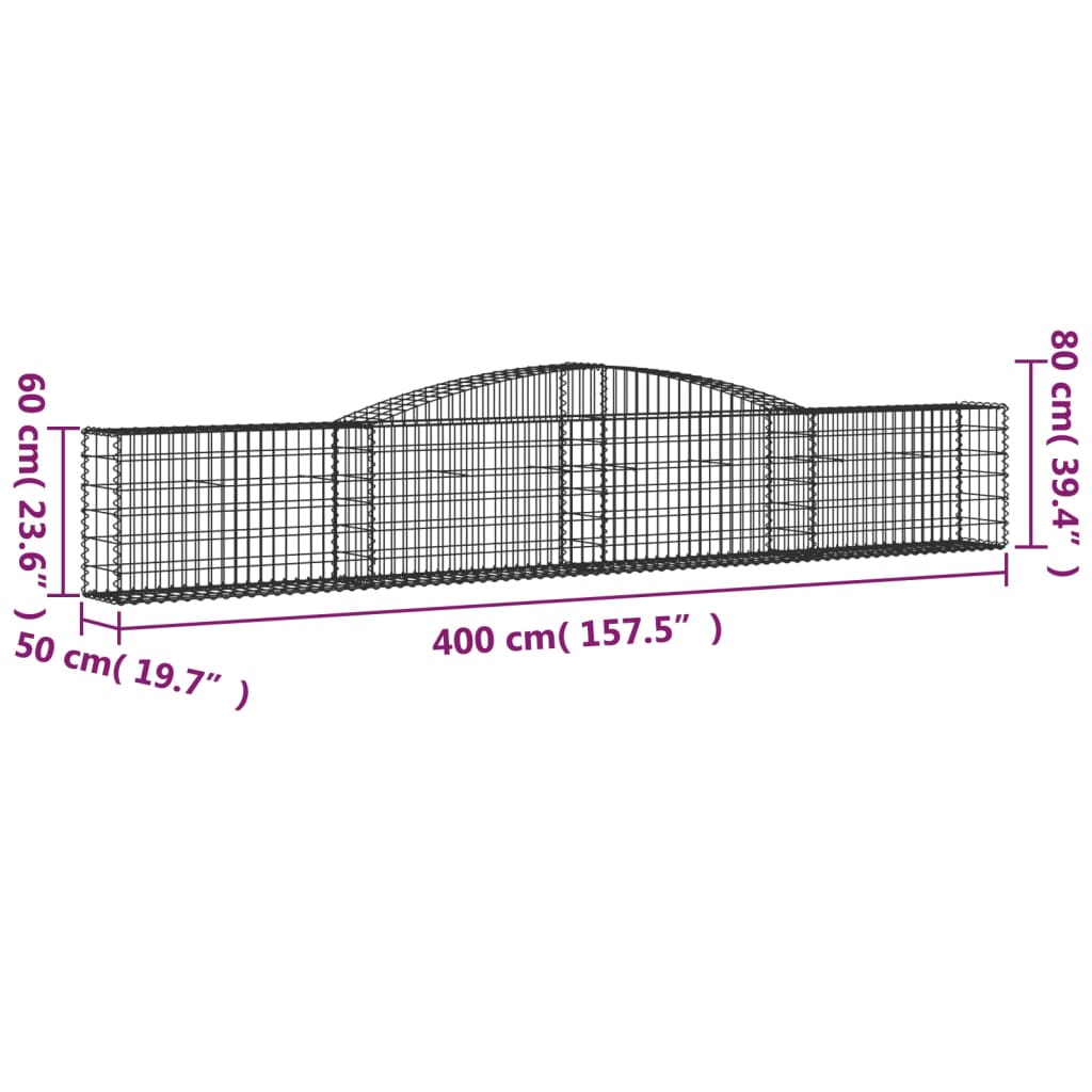 Gabionkurver buede 4 stk 400x50x60/80 cm galvanisert jern