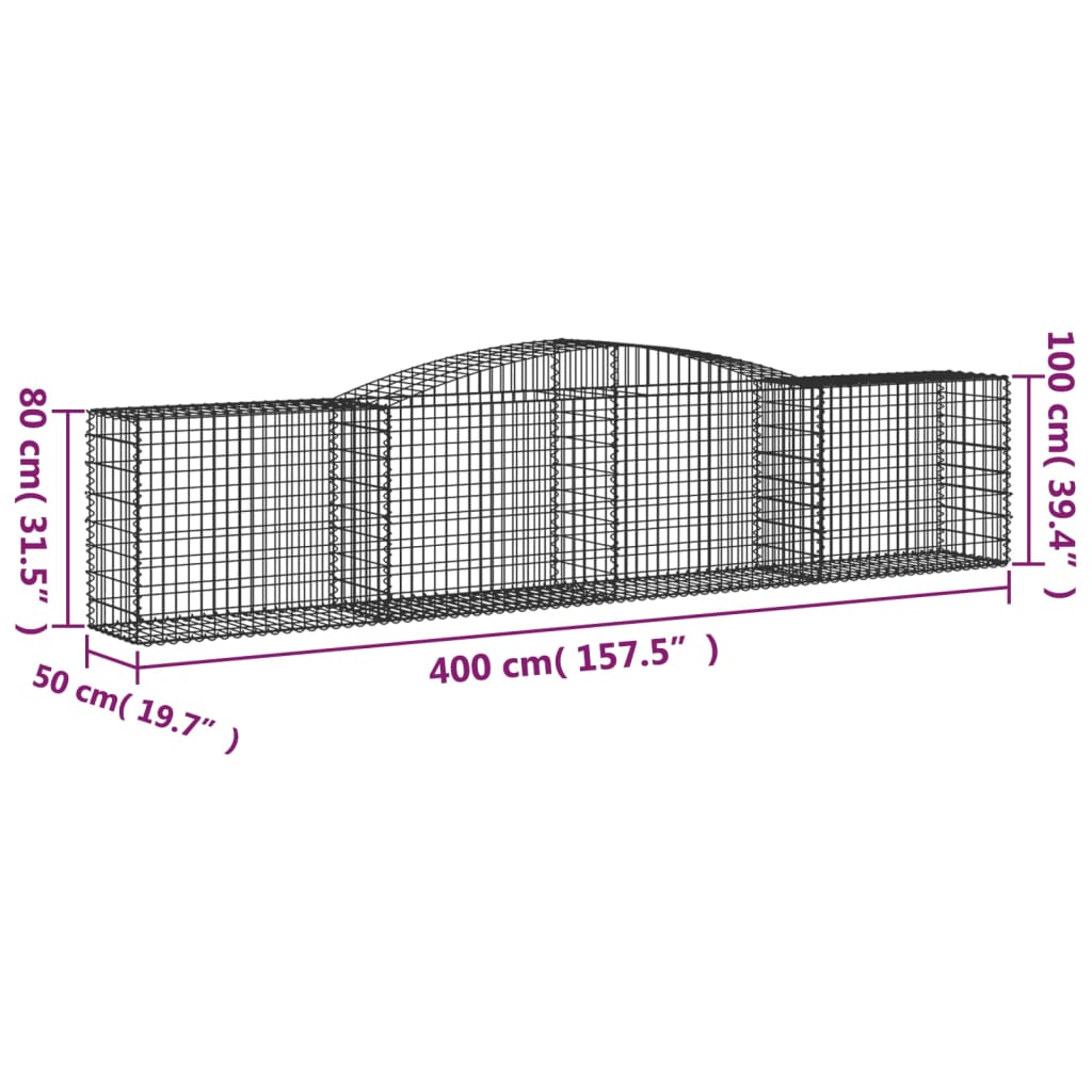 Gabionkurver buede 25 stk 400x50x80/100 cm galvanisert jern