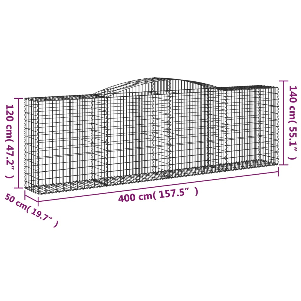 Gabionkurver buede 25 stk 400x50x120/140 cm galvanisert jern