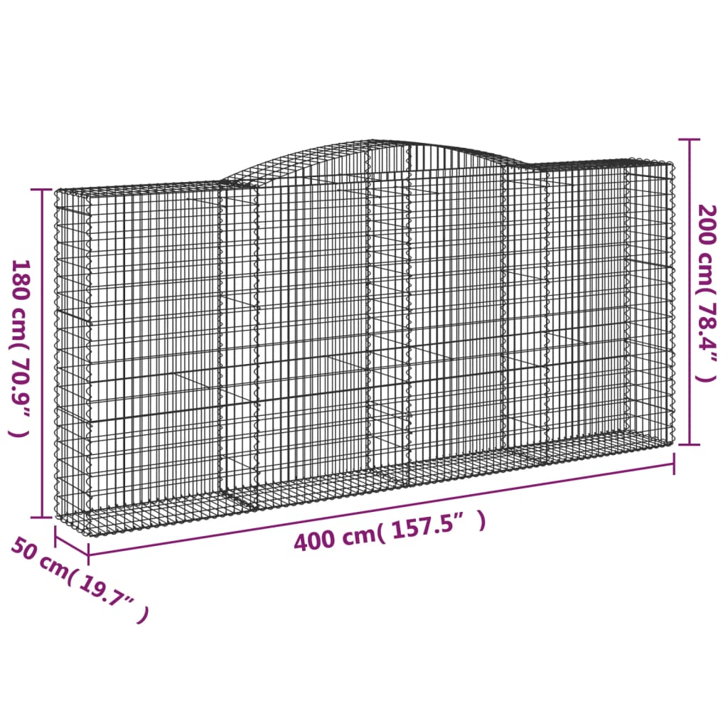 Gabionkurver buede 5 stk 400x50x180/200 cm galvanisert jern