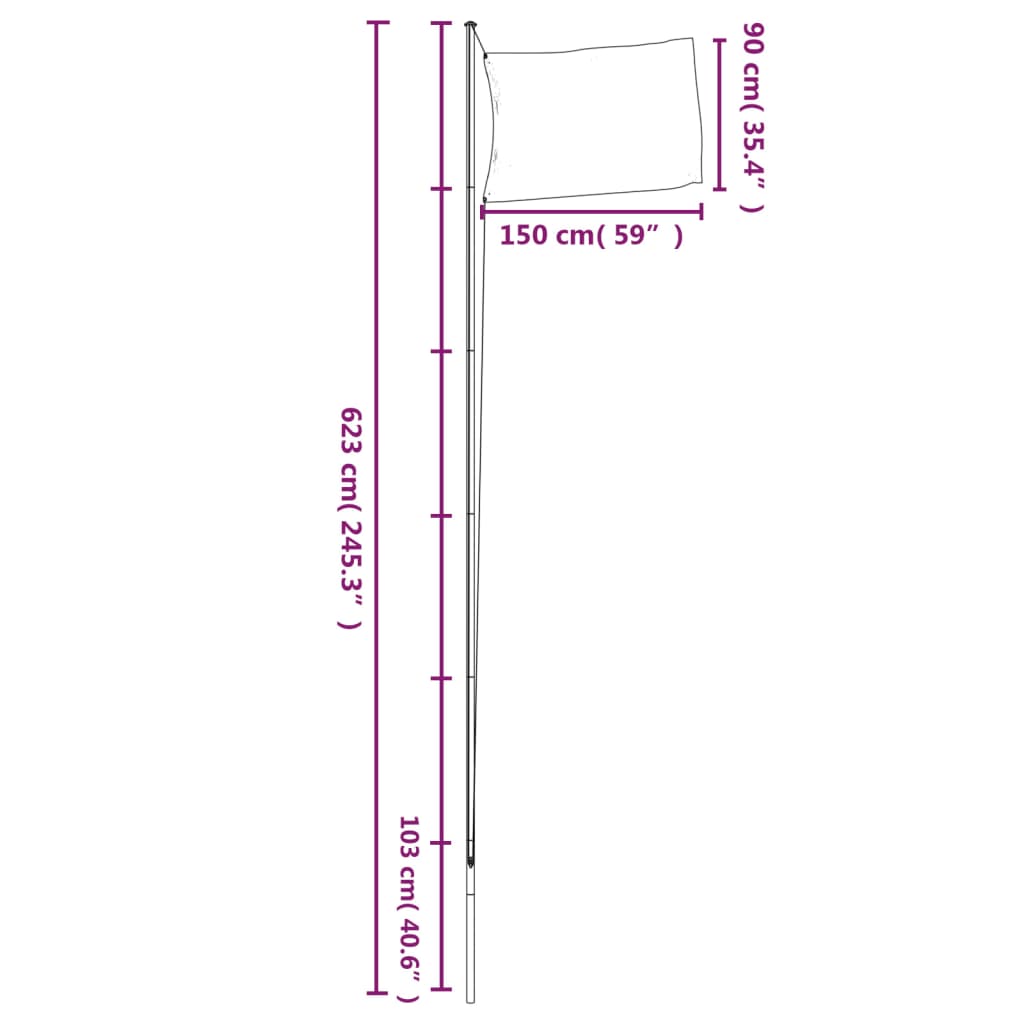 Britisk flagg og stang 6,23 m aluminium