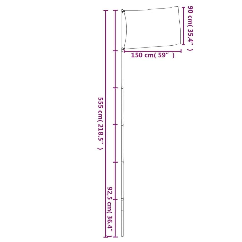 Britisk flagg og stang 5,55 m aluminium