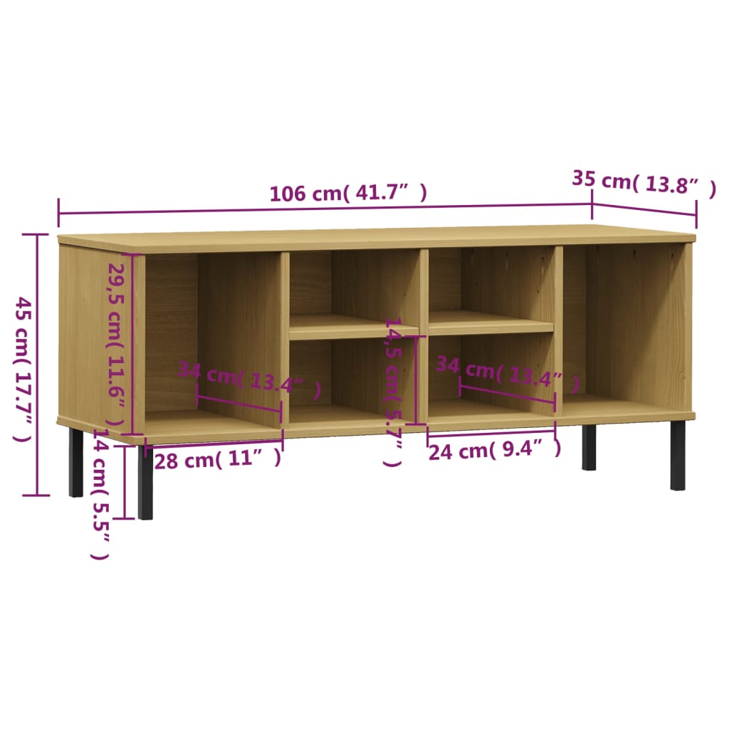 Skohylle med metallben brun 106x35x45 cm heltre OSLO