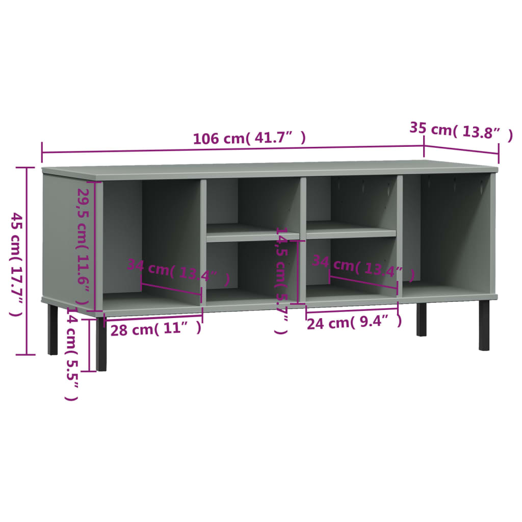 Skohylle med metallben grå 106x35x45 cm heltre OSLO