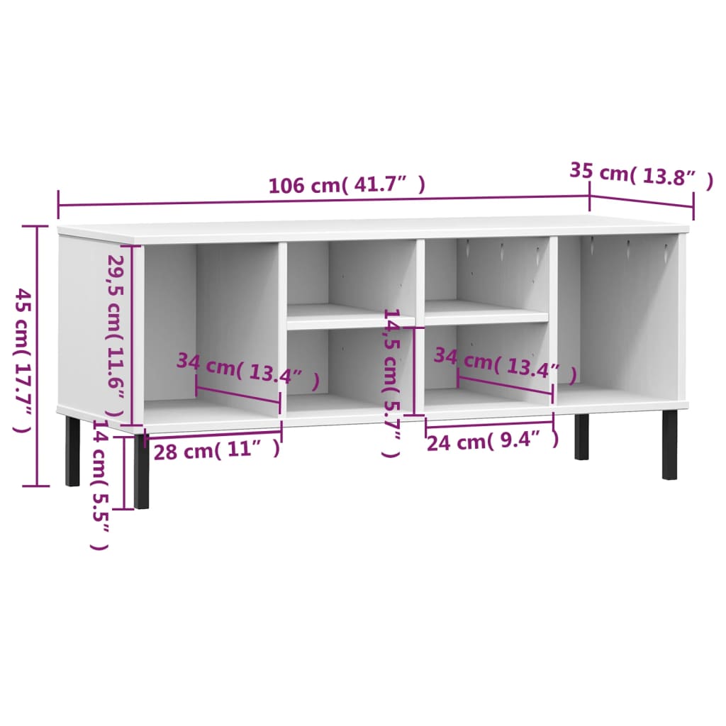 Skohylle med metallben hvit 106x35x45 cm heltre OSLO