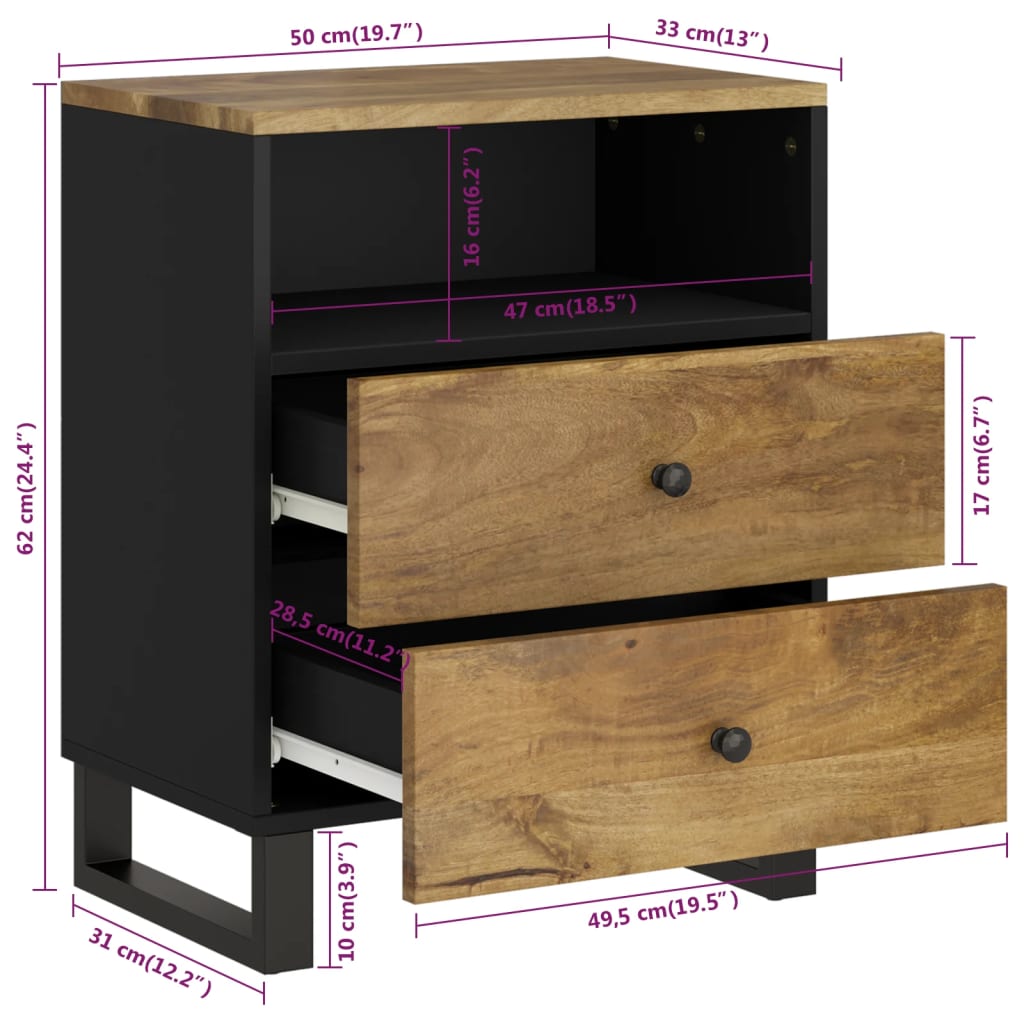Nattbord 50x33x62 cm heltre mango og konstruert tre