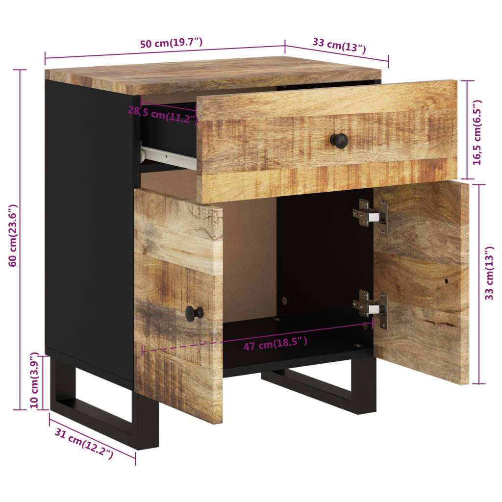 Nattbord 50x33x60 cm heltre mango og konstruert tre