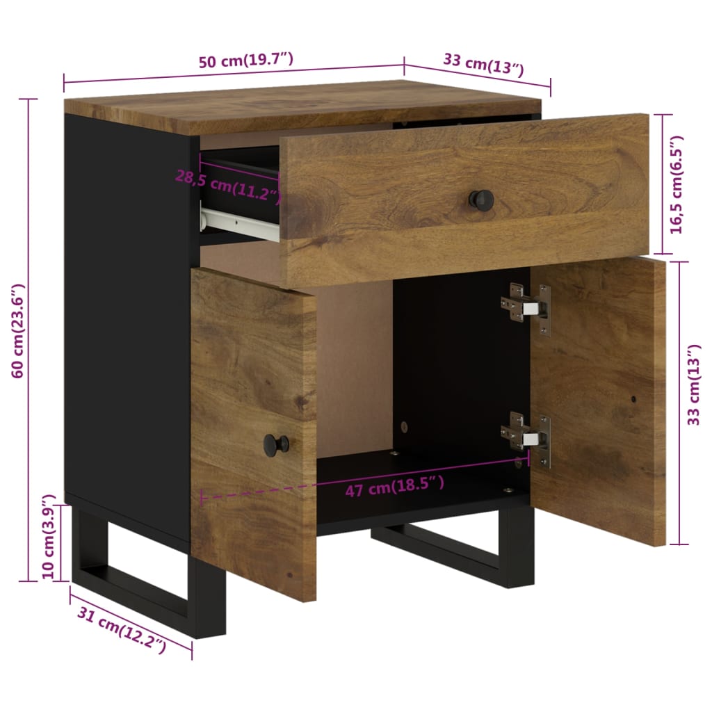 Nattbord 50x33x60 cm heltre mango og konstruert tre