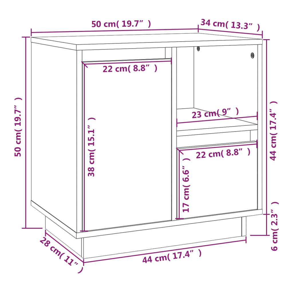 Nattbord 50x34x50 cm heltre furu