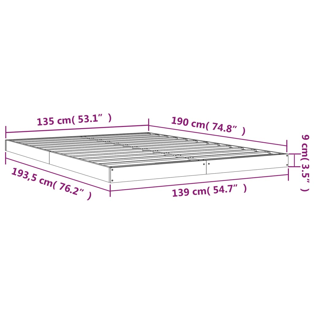Sengeramme 135x190 cm heltre furu