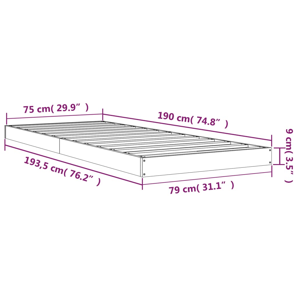 Sengeramme 75x190 cm heltre furu