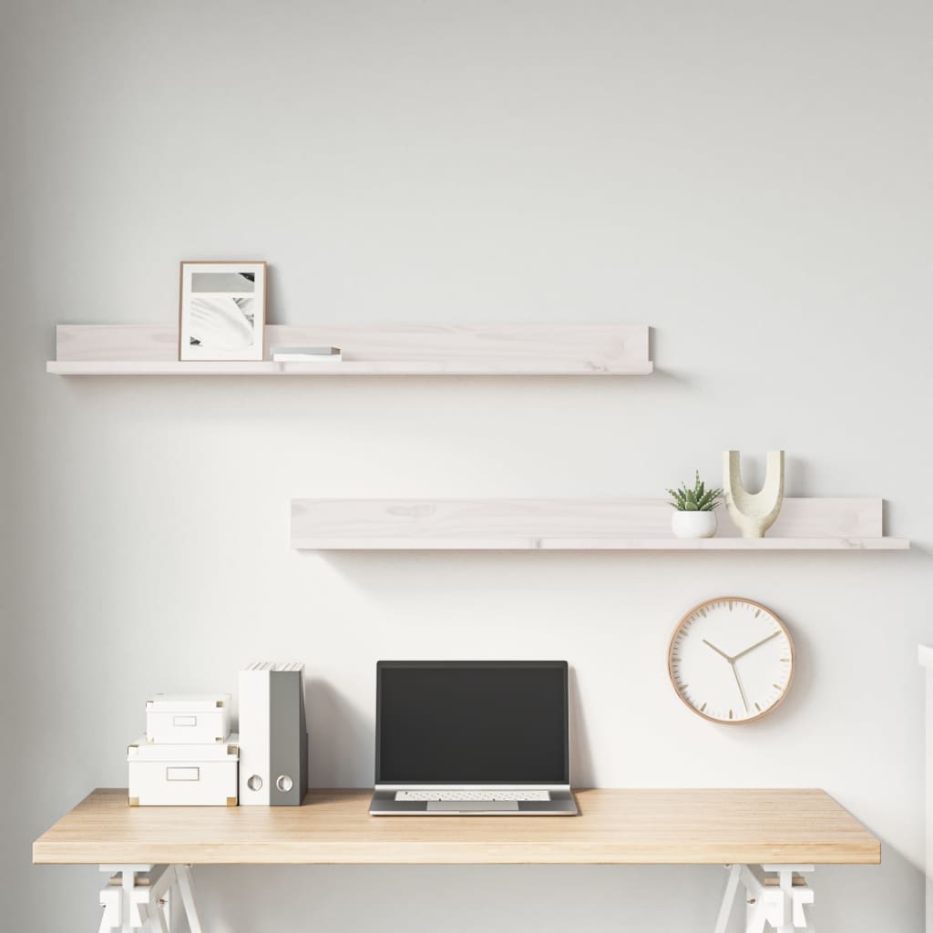 Vegghyller 2 stk hvit 110x11x9 cm heltre furu