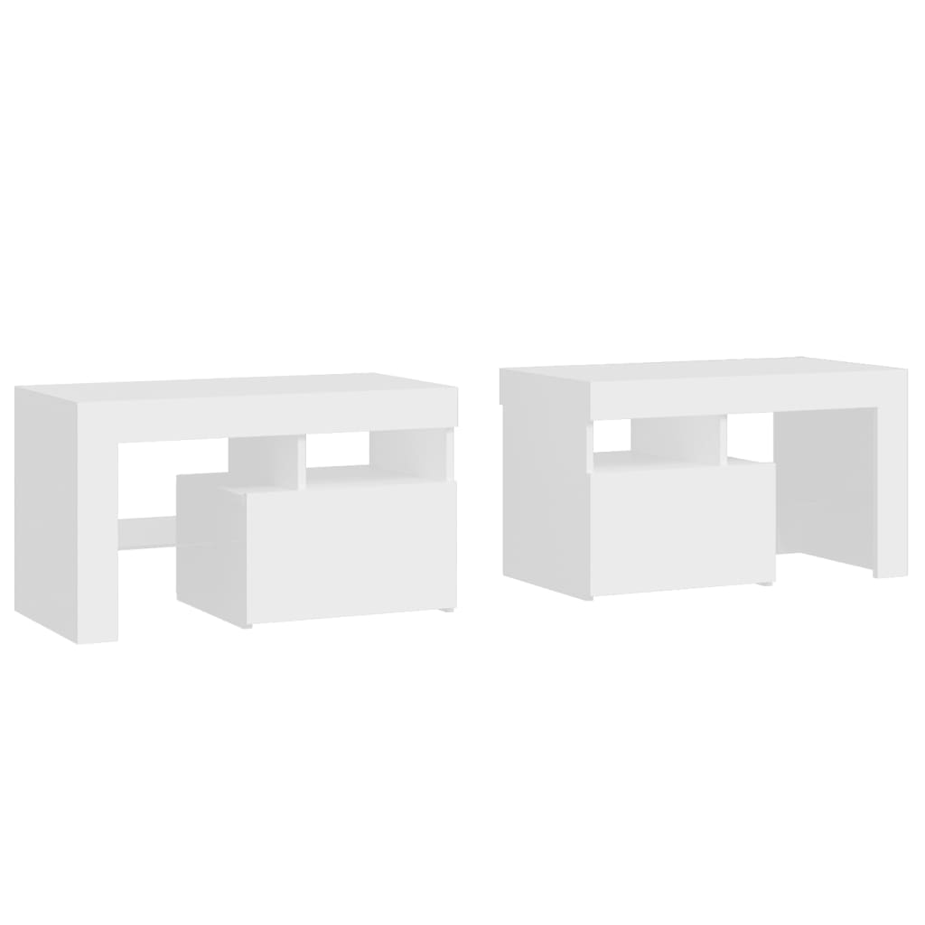 Nattbord 2 stk med LED hvit 70x36,5x40 cm