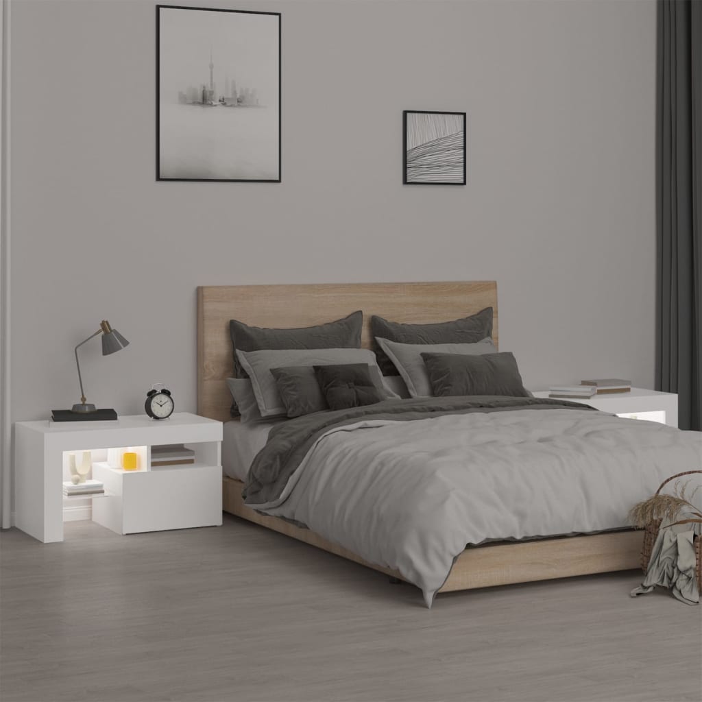 Nattbord 2 stk med LED hvit 70x36,5x40 cm
