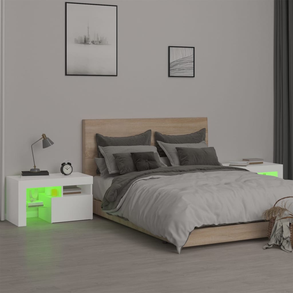 Nattbord 2 stk med LED hvit 70x36,5x40 cm