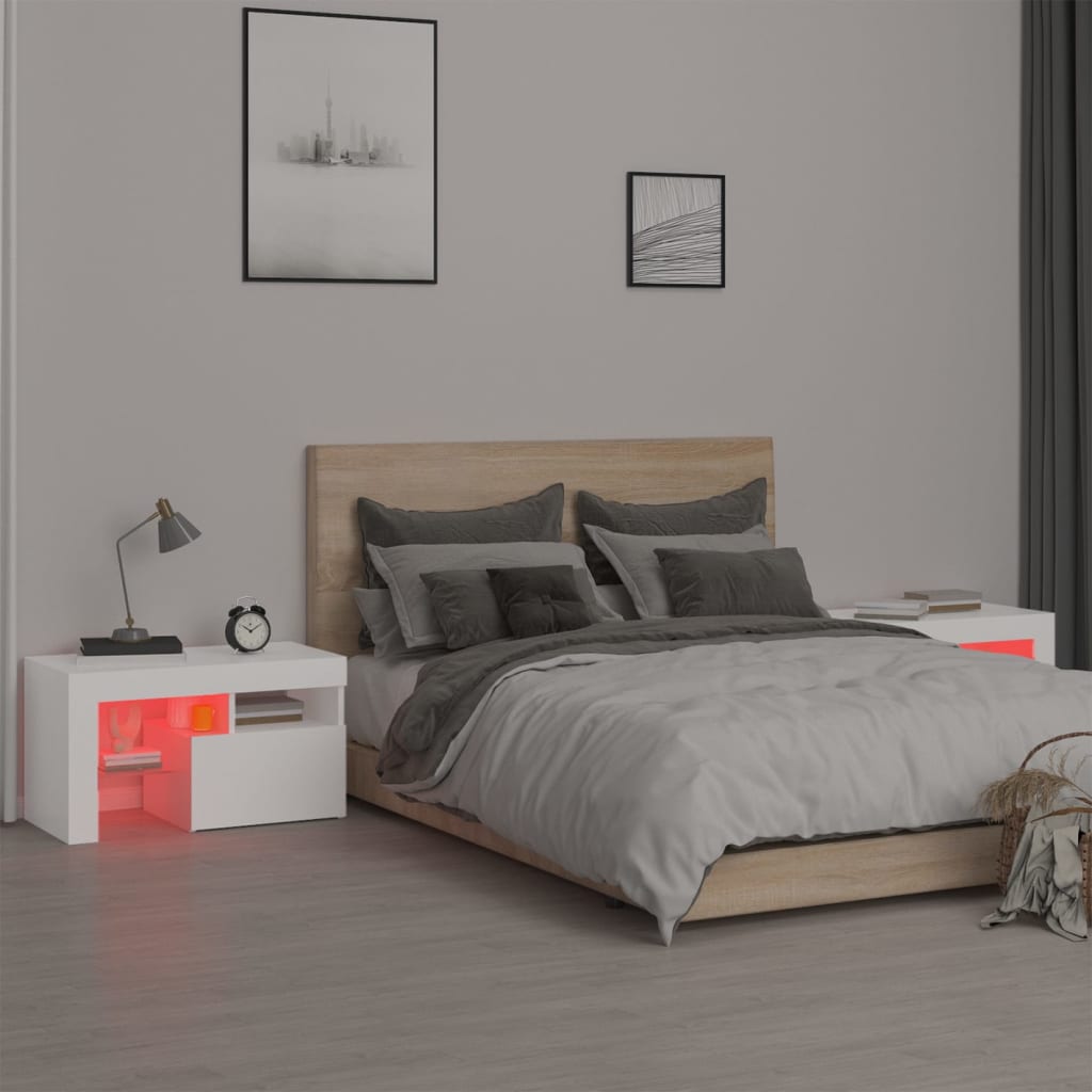 Nattbord 2 stk med LED hvit 70x36,5x40 cm