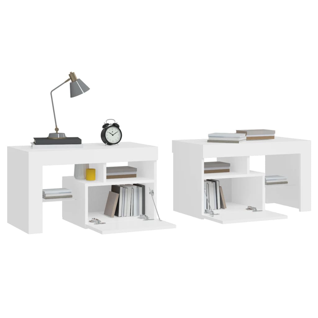 Nattbord 2 stk med LED hvit 70x36,5x40 cm