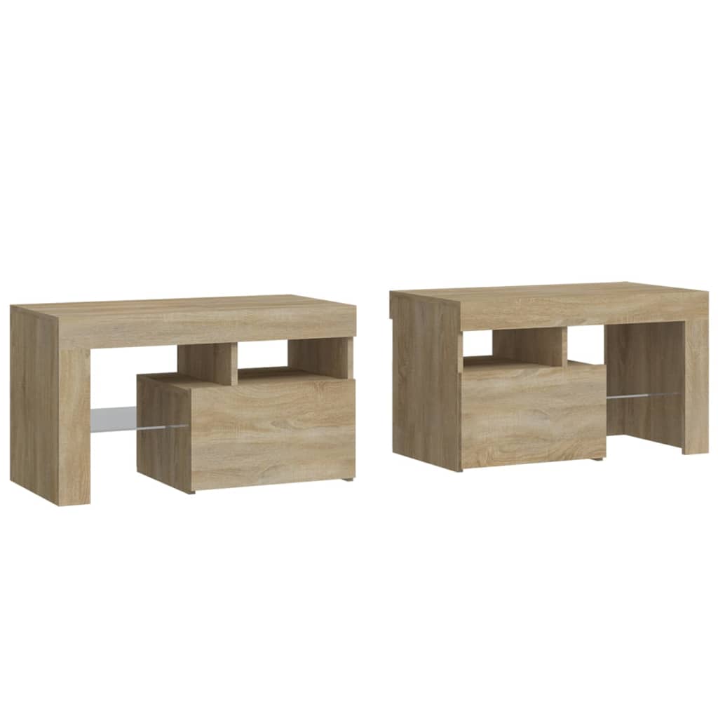 Nattbord 2 stk med LED sonoma eik 70x36,5x40 cm