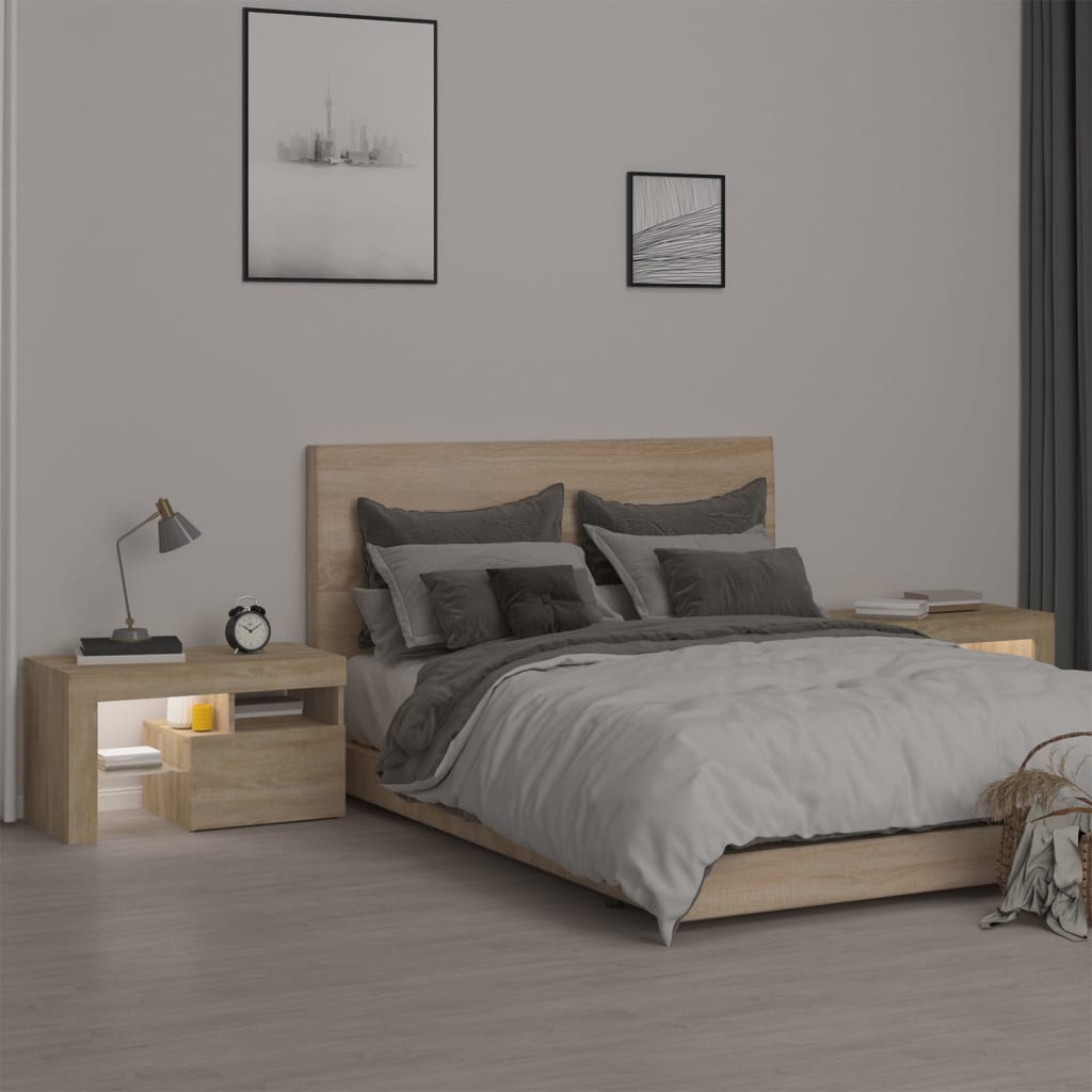 Nattbord 2 stk med LED sonoma eik 70x36,5x40 cm