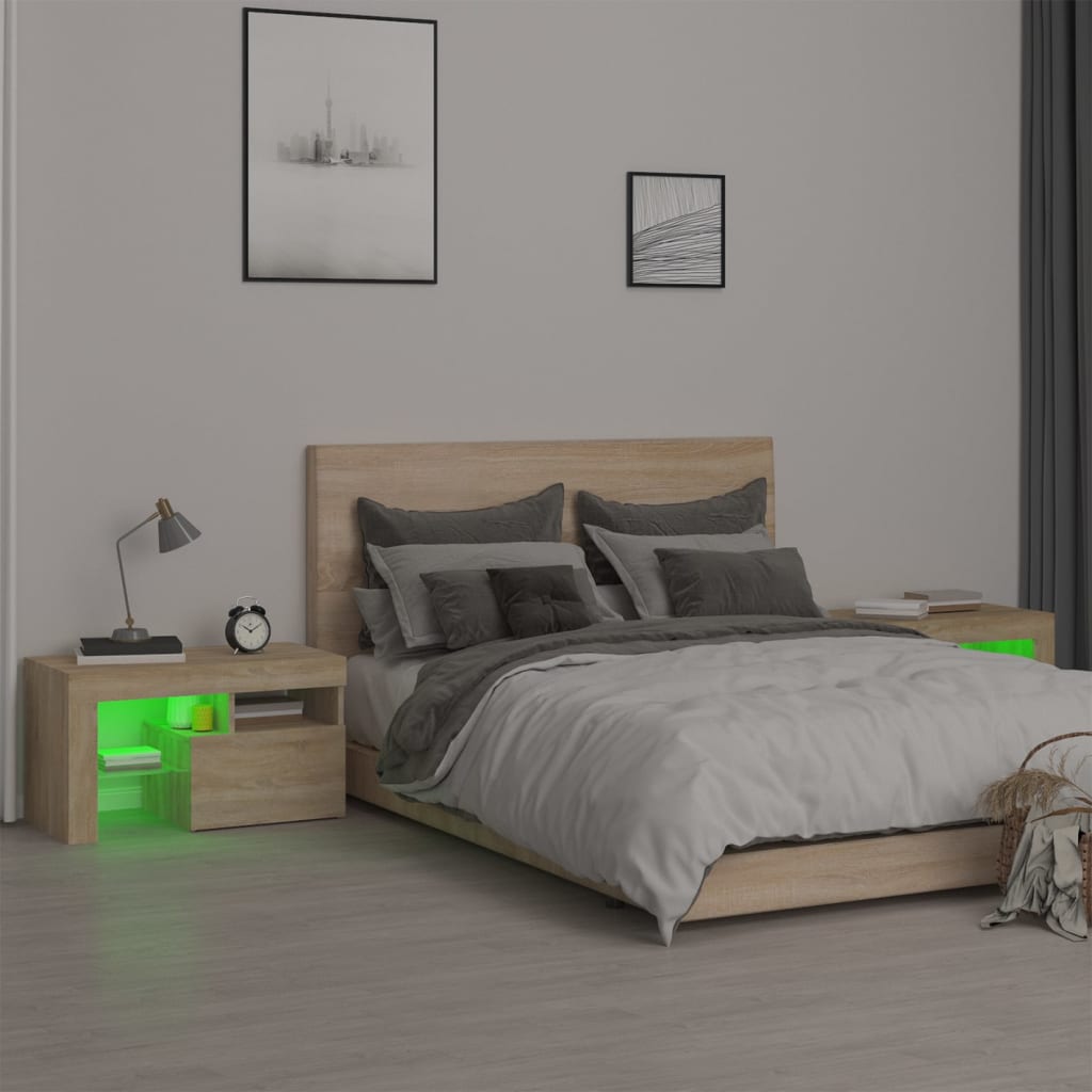 Nattbord 2 stk med LED sonoma eik 70x36,5x40 cm