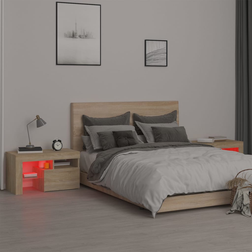 Nattbord 2 stk med LED sonoma eik 70x36,5x40 cm